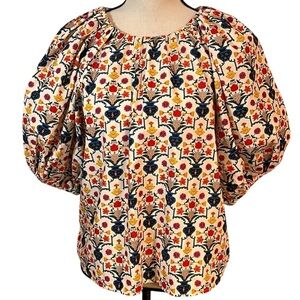 RHODE Colorful Floral Print Puff Sleeve Top Sz-S